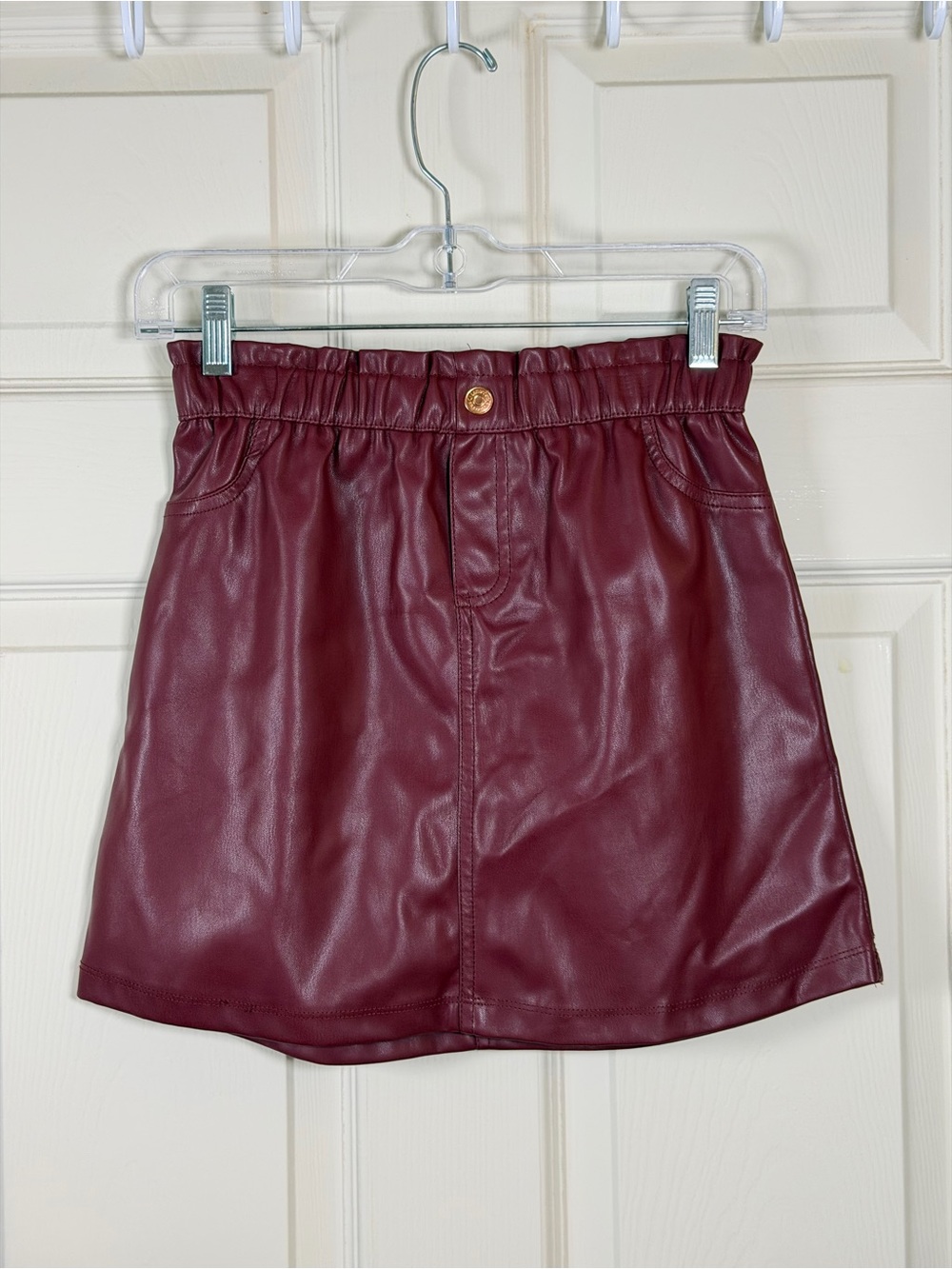 Faux Leather Burgundy Paperbag Waist Skirt